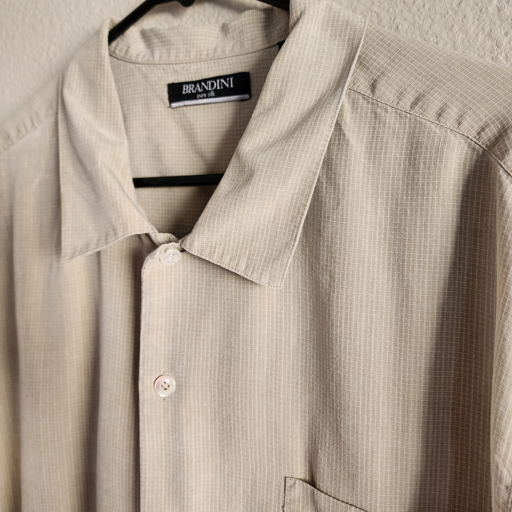 Mens brandini xl beige button up 100% Silk
